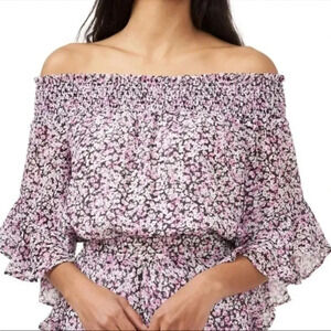 New Riley & Rae Smocked Bell Sleeve Blouse Floral Off Shoulder XL